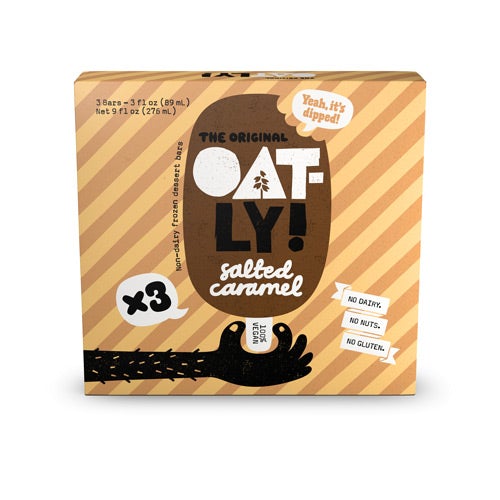 3 Pack of Oatly Frozen Dessert Novelty Bar, Salted Caramel flavored. Non-dairy and Vegan. No gluten or nuts. - 6679871750234
