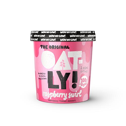 One pint of Oatly Frozen Dessert Ice Cream, Raspberry Swirl flavored. Non-dairy and Vegan. No gluten or nuts. - 6544405889114