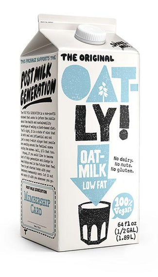 32oz Oatly Low-Fat Chilled Oatmilk. No dairy. No nuts. No gluten.